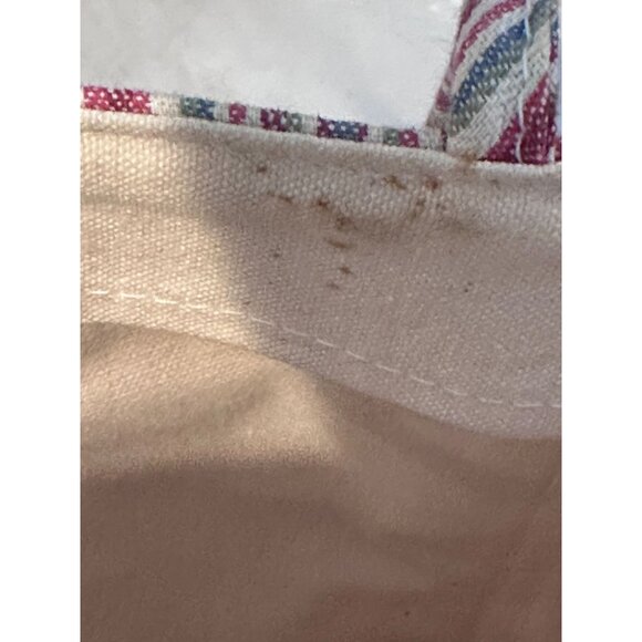 Longaberger Striped Canvas Fabric Tote Floral Basket Embroidery Pocket Church Vt - Picture 4 of 8